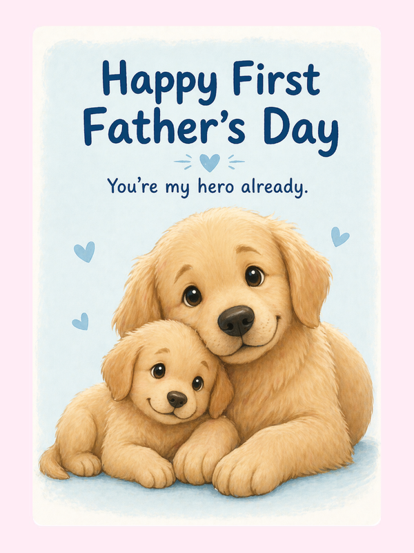 Sweet Golden Puppy 1st Father's Day Cake Card, for Dad