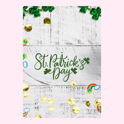 St. Patrick's Day decor on white wood background