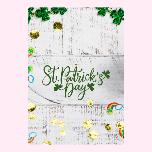 St. Patrick's Day decor on white wood background