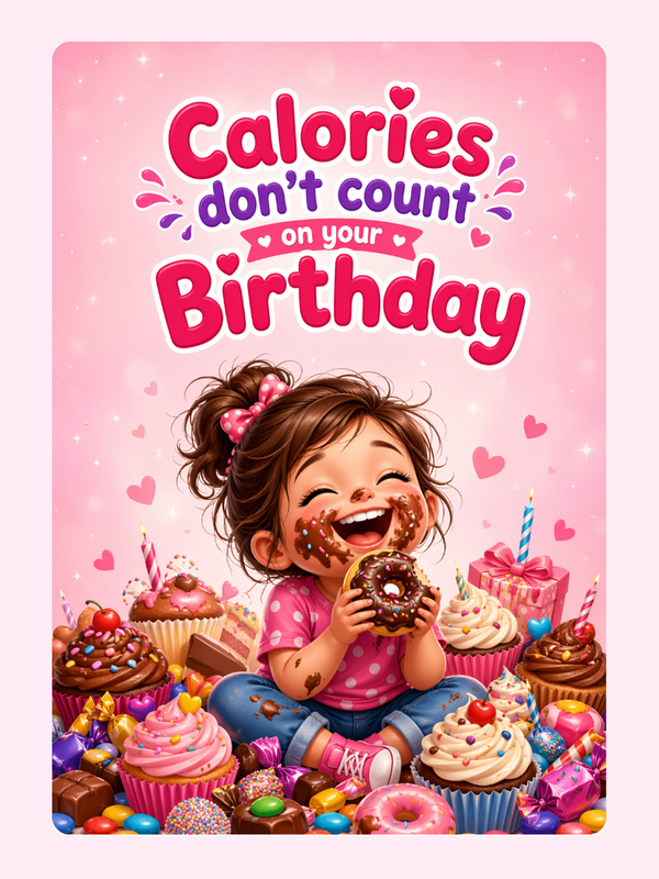 Calories Don’t Count Birthday Cake Card letterbox cake card with freshly baked cake slices