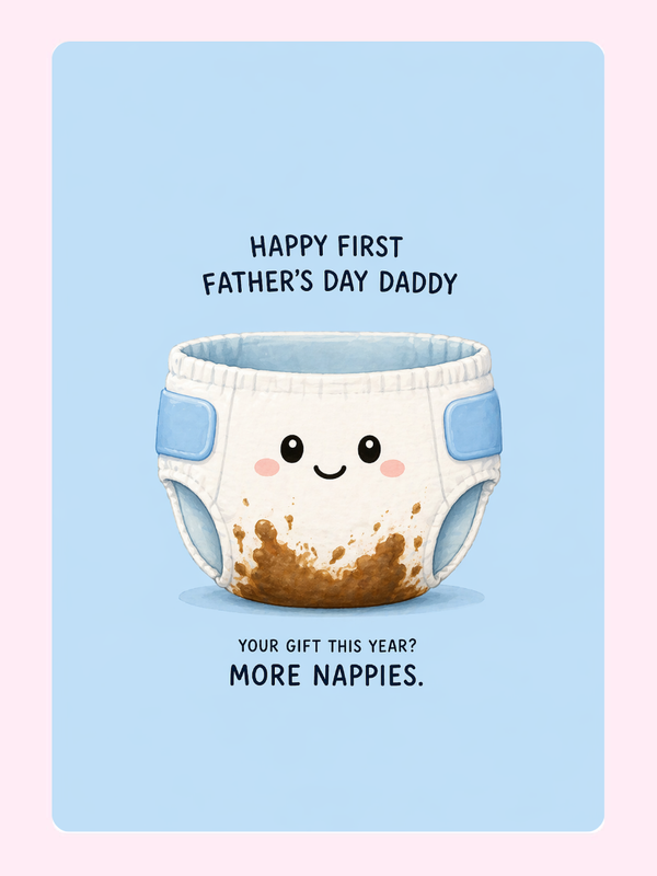 Funny Nappy Surprise 1st Father's Day Cake Card, for Dad