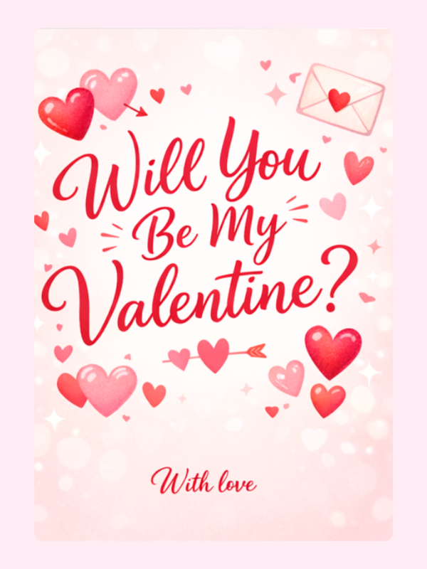 Will You Be My Valentine Cake Card letterbox cake card with freshly baked cake slices