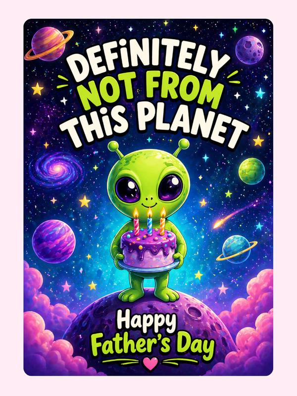 Out of This World Father’s Day Cake Card letterbox cake card with freshly baked cake slices