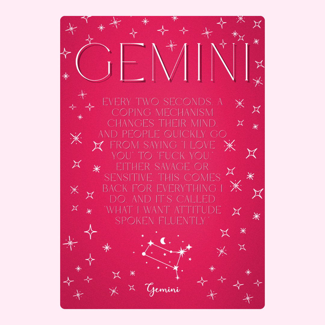 Gemini zodiac sign card with text, 1_614f6256-ecb4