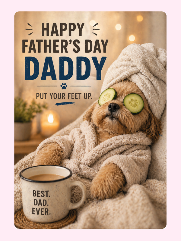 Relaxing Spa Dog Father's Day Cake Card, for Dad