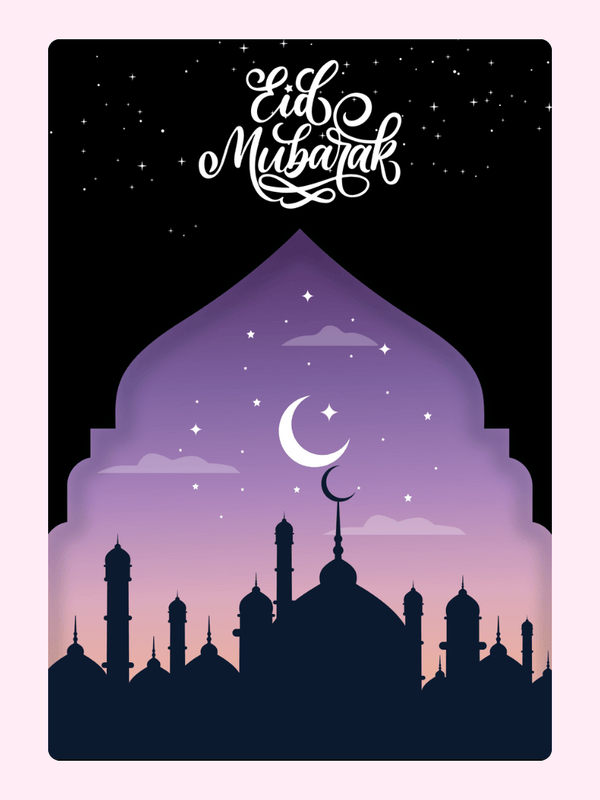 Eid Mubarak card with mosque silhouette