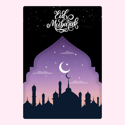 Eid Mubarak card with mosque silhouette