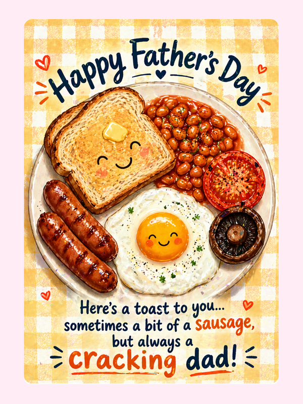 Full English Breakfast Father’s Day Cake Card letterbox cake card with freshly baked cake slices