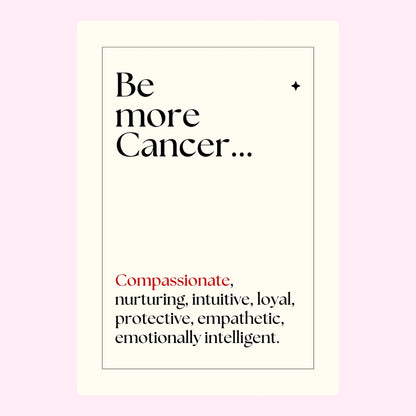 Minimal Cancer zodiac quote in black and red text