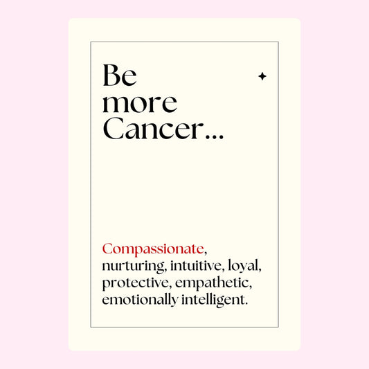 Minimal Cancer zodiac quote in black and red text