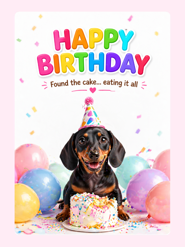 Paw-ty Time Birthday Cake Card letterbox cake card with freshly baked cake slices