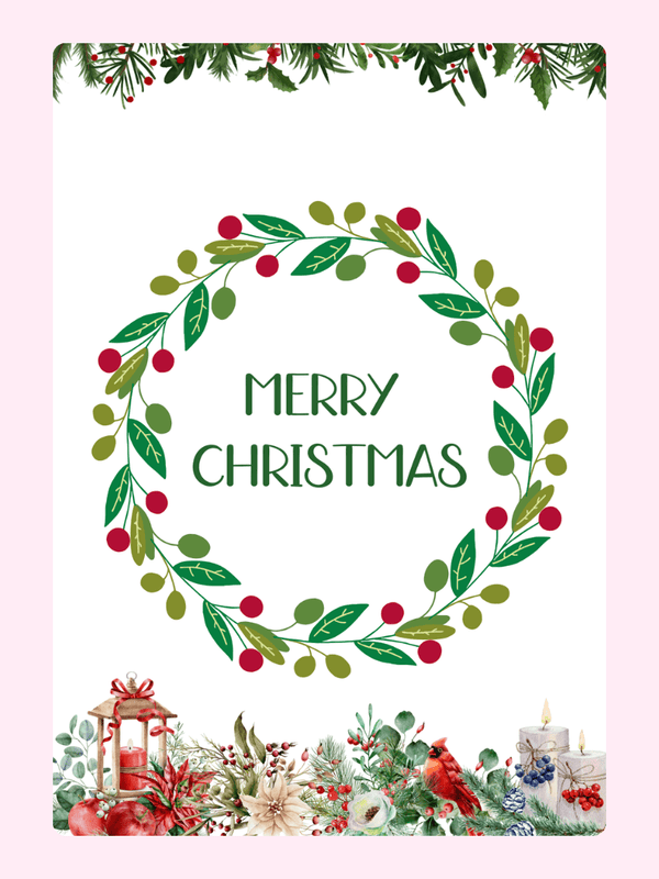 Christmas wreath card with Merry Christmas