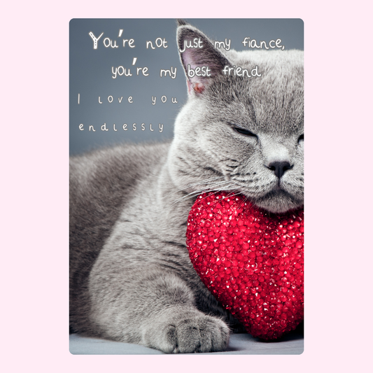 Cat holding heart You're not just my fiance greeting card