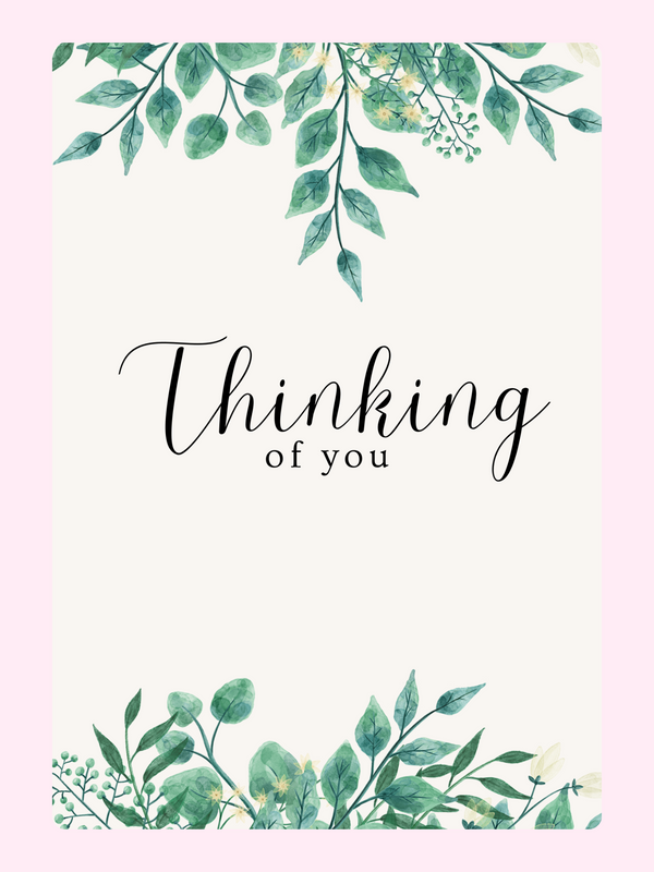 Thinking of you card with green leaves