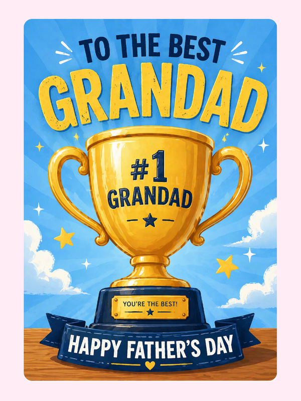 Golden Number One Grandad Cake Card letterbox cake card with freshly baked cake slices
