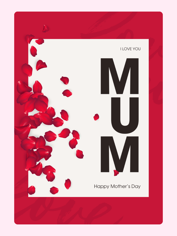 Mother's Day card with MUM and rose petals