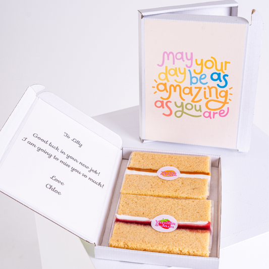 Gift box with cake and May your day be amazing card for Lilly.