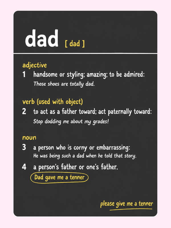 Dad Definition Meaning Cake Card letterbox cake card with freshly baked cake slices