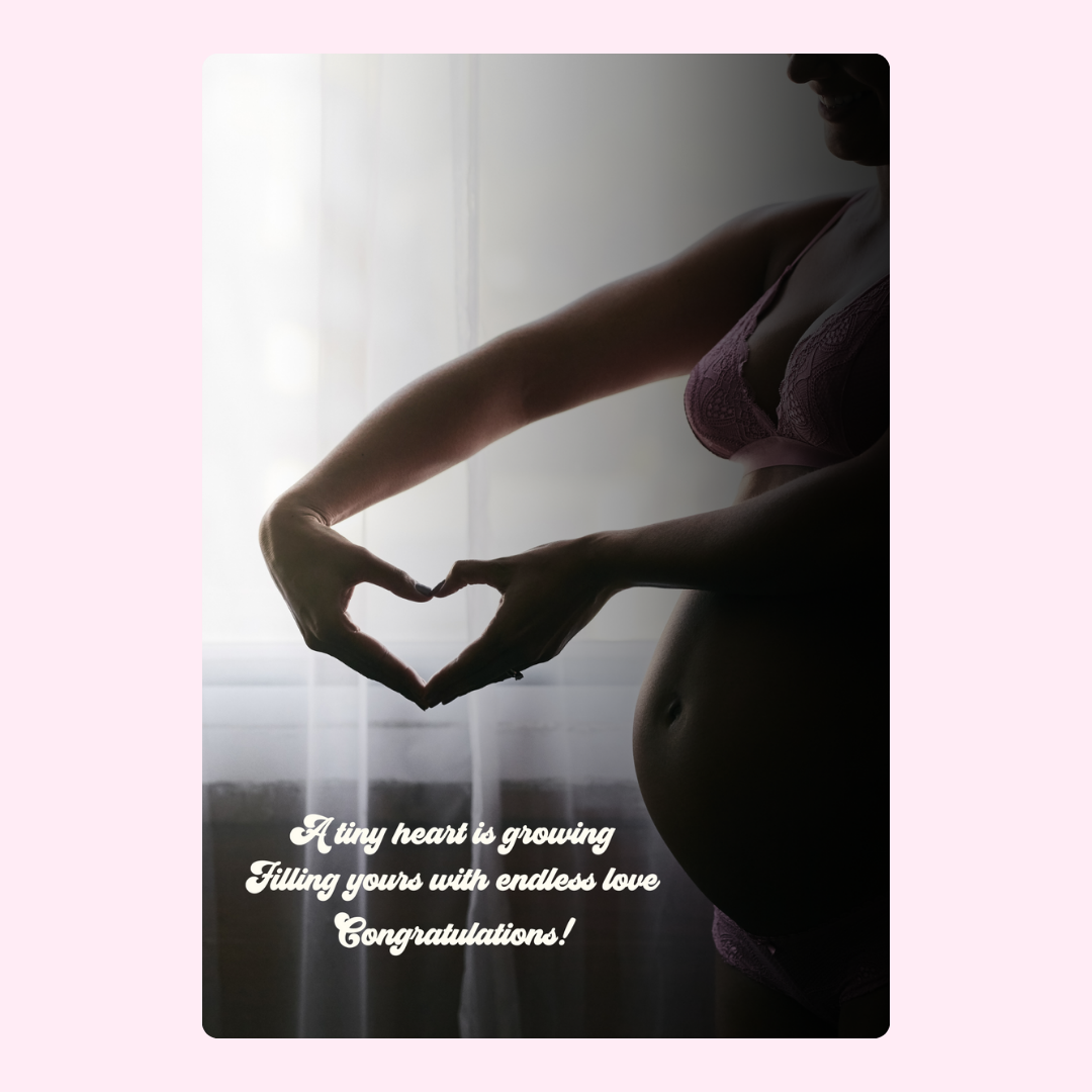 Pregnant woman forming heart over belly, congratulations!