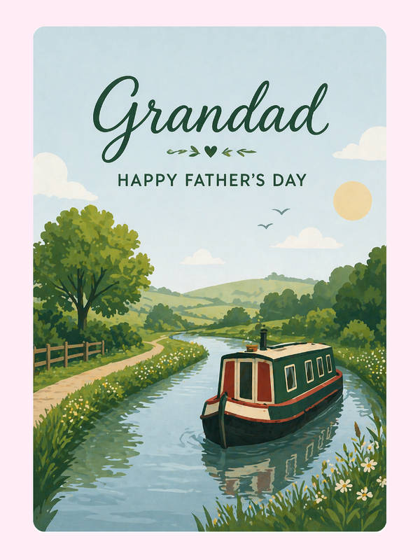 Peaceful Canal Boat Grandad Cake Card, for grandparents