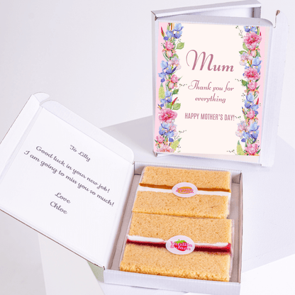 Mother's Day cake with card saying Mum, thank you for everything