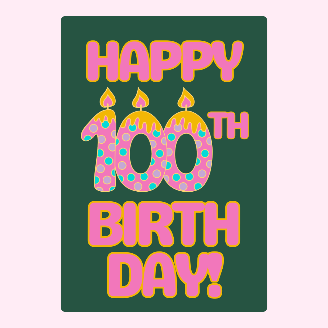 100th Birthday card with candles