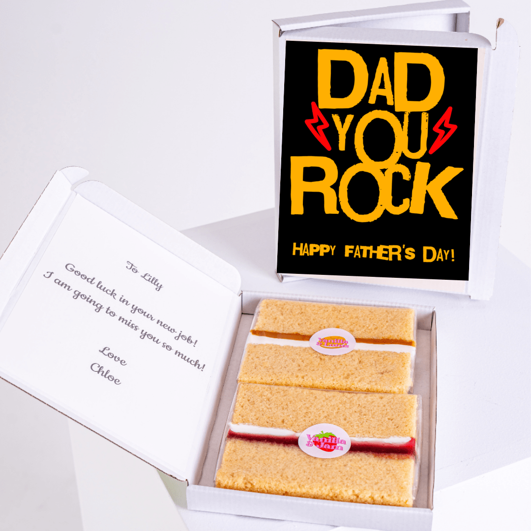Father's Day cake with Dad You Rock message and note for Lilly.