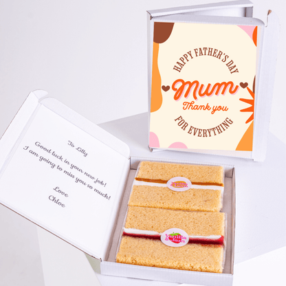 Father's Day cake gift box with card for Mum, Thank you and message.