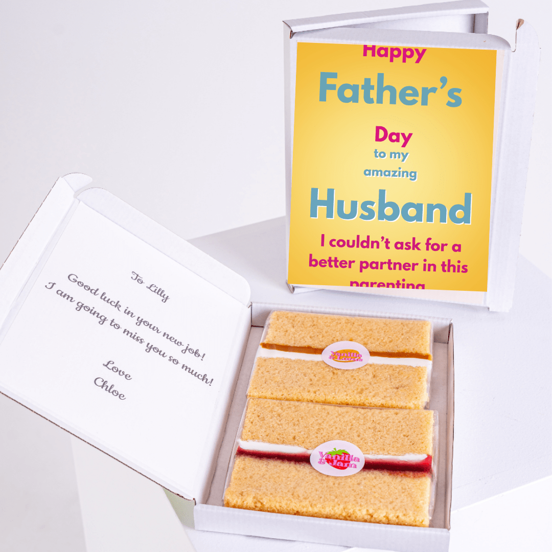 Father's Day gift box for husband with cake and message