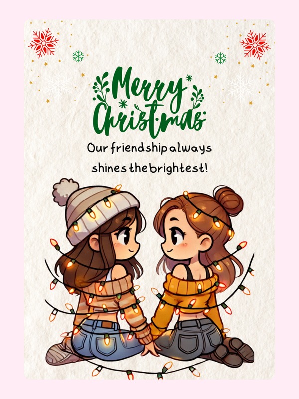 Christmas card featuring two friends.