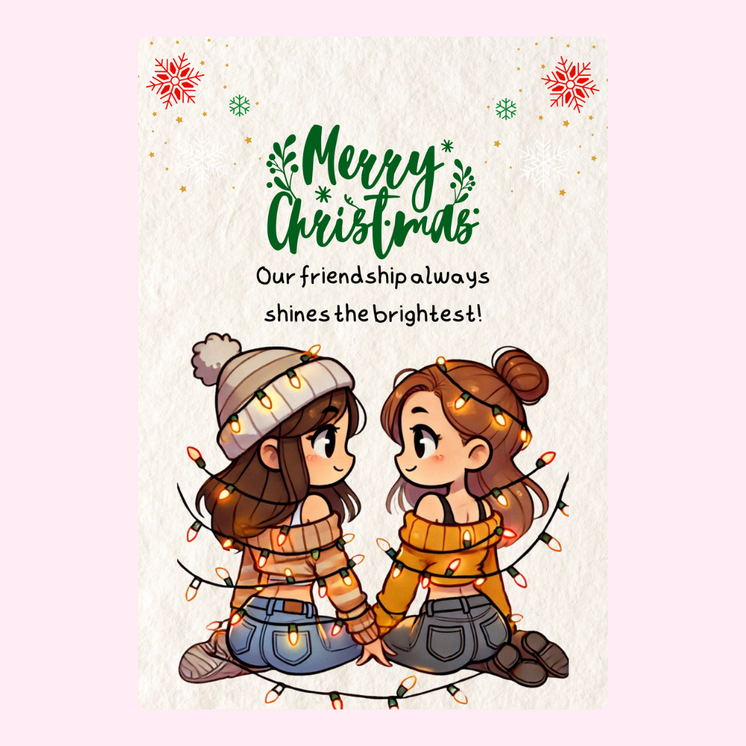 Christmas card featuring two friends.