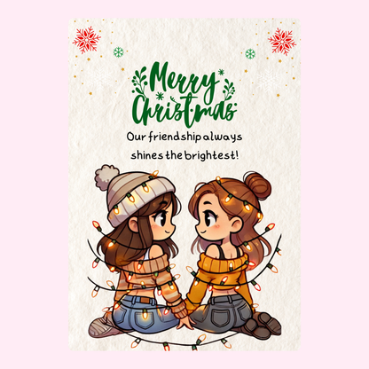 Christmas card featuring two friends.