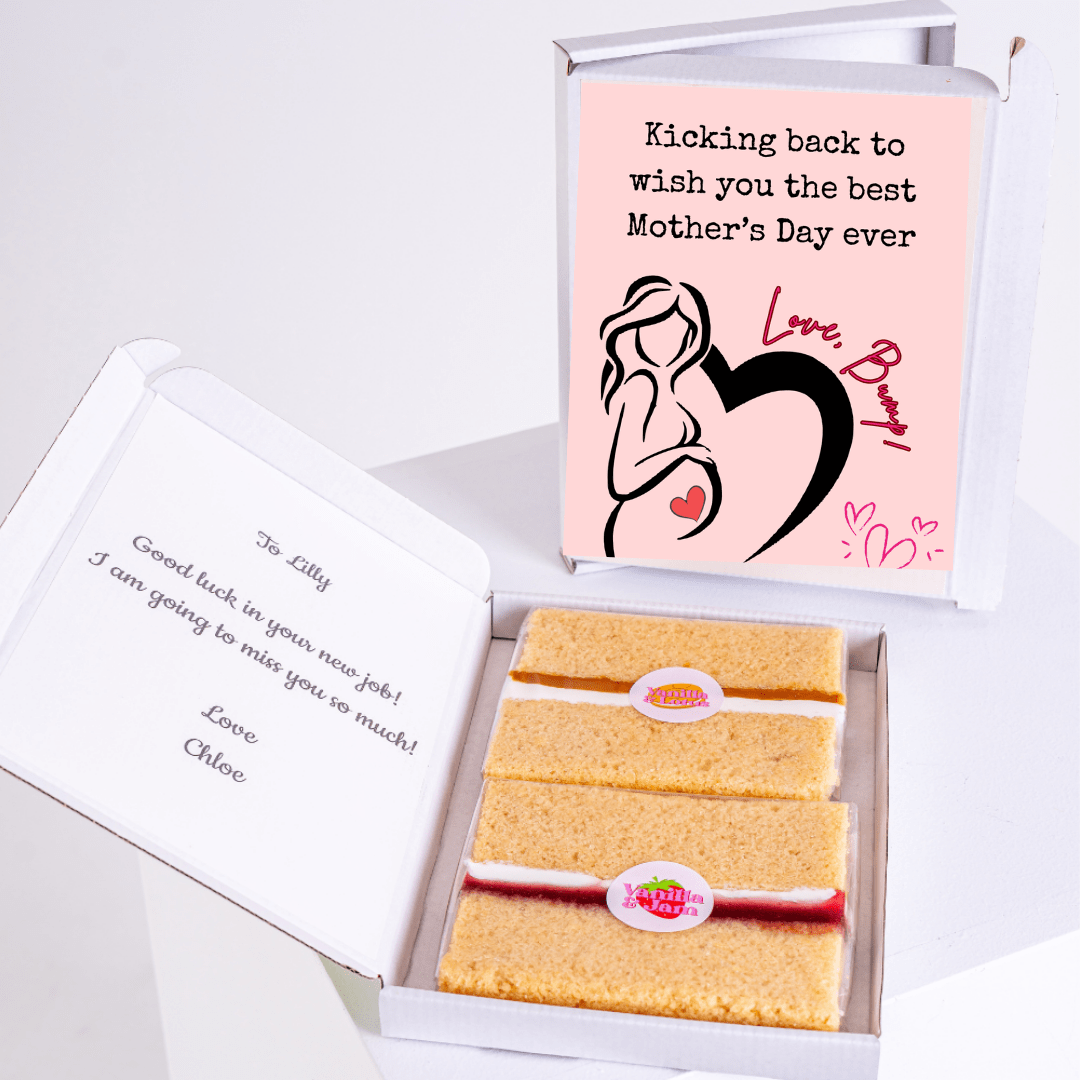 Mother's Day gift box with cake and Mother's Day card