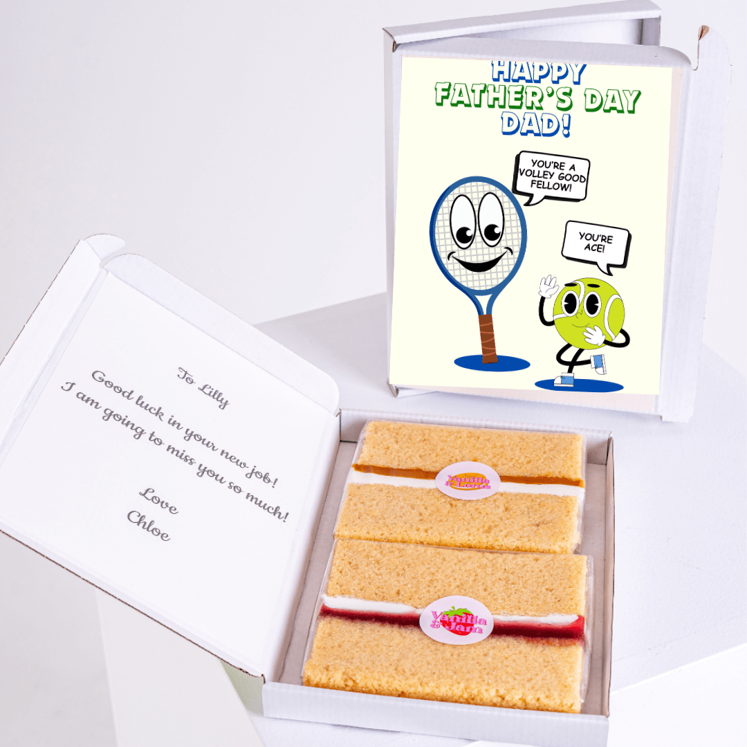 Father's Day tennis gift box with cake and card