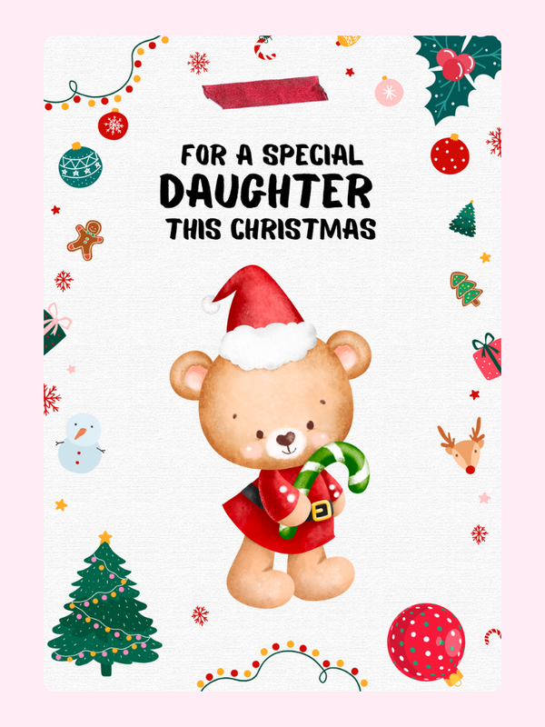 Christmas card for daughter with teddy bear.