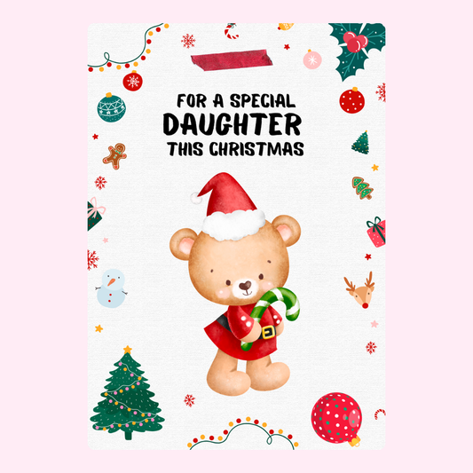 Christmas card for daughter with teddy bear.