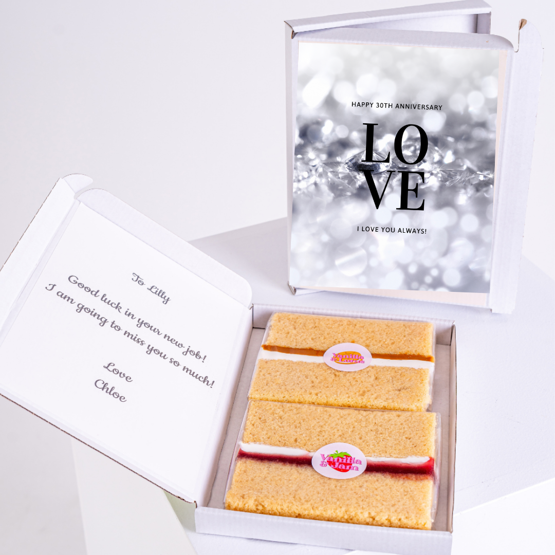 Anniversary cake gift box with LOVE and note for Lilly.
