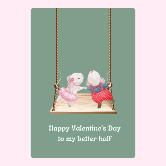 Valentine's Day card with mice on a swing