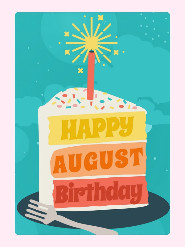 Happy August Birthday Cake Cake Card