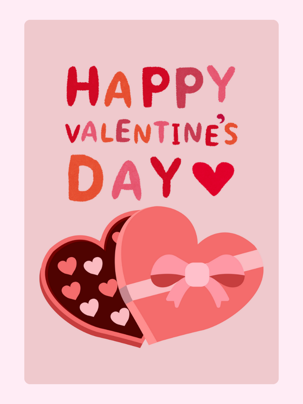 Happy Valentine's Day card with heart-shaped box