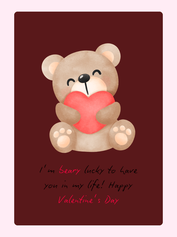 Valentine's Day card with teddy bear holding heart