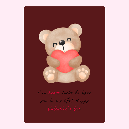 Valentine's Day card with teddy bear holding heart