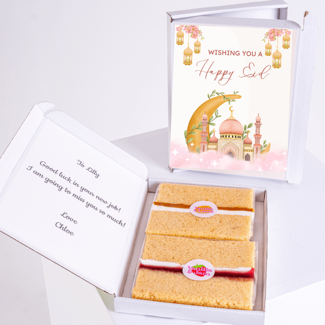 Eid gift box with cake and Happy Eid card for Lilly
