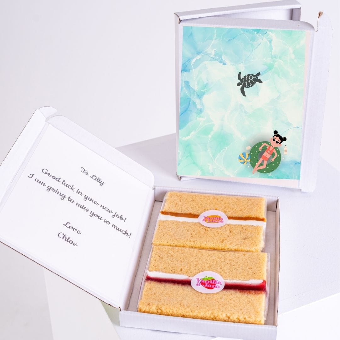 Cake gift box for Lilly with good luck message.