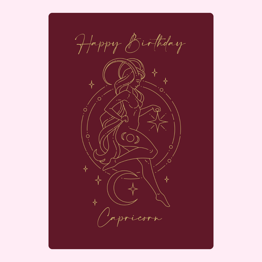 Happy Birthday Capricorn card with zodiac illustration