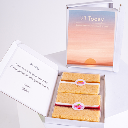 21 today cake card with sponge cake inside