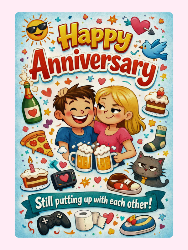 Still Putting Up With Each Other Funny Anniversary Cake Card letterbox cake card with freshly baked cake slices