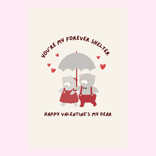Valentine's Day card with bears under umbrella - You're my forever shelter