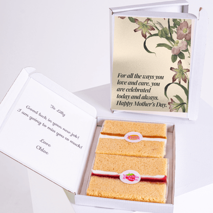 Mother's Day cake gift box with message and card.