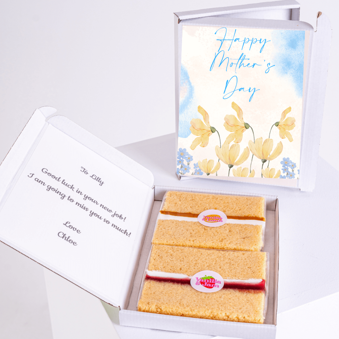 Mother's Day cake gift box, with a card and message.